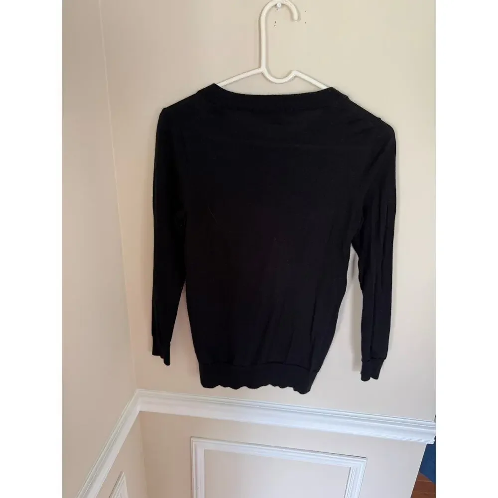 Merino Wool Black J. Crew Fitted Crewneck Pullover Sweater Knit Top Casual- Sz S